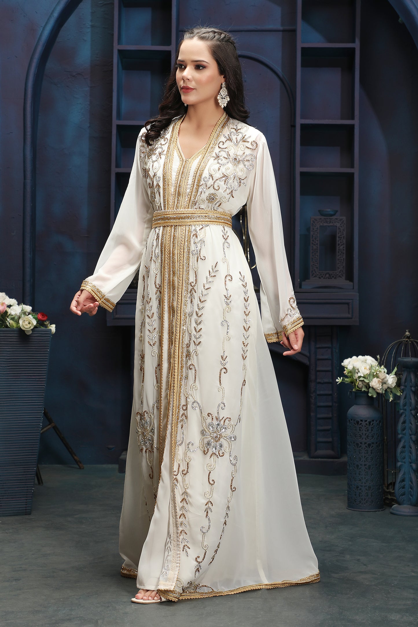 Ivory White Evening Gown with Premium Craft Finish - Maxim Creation