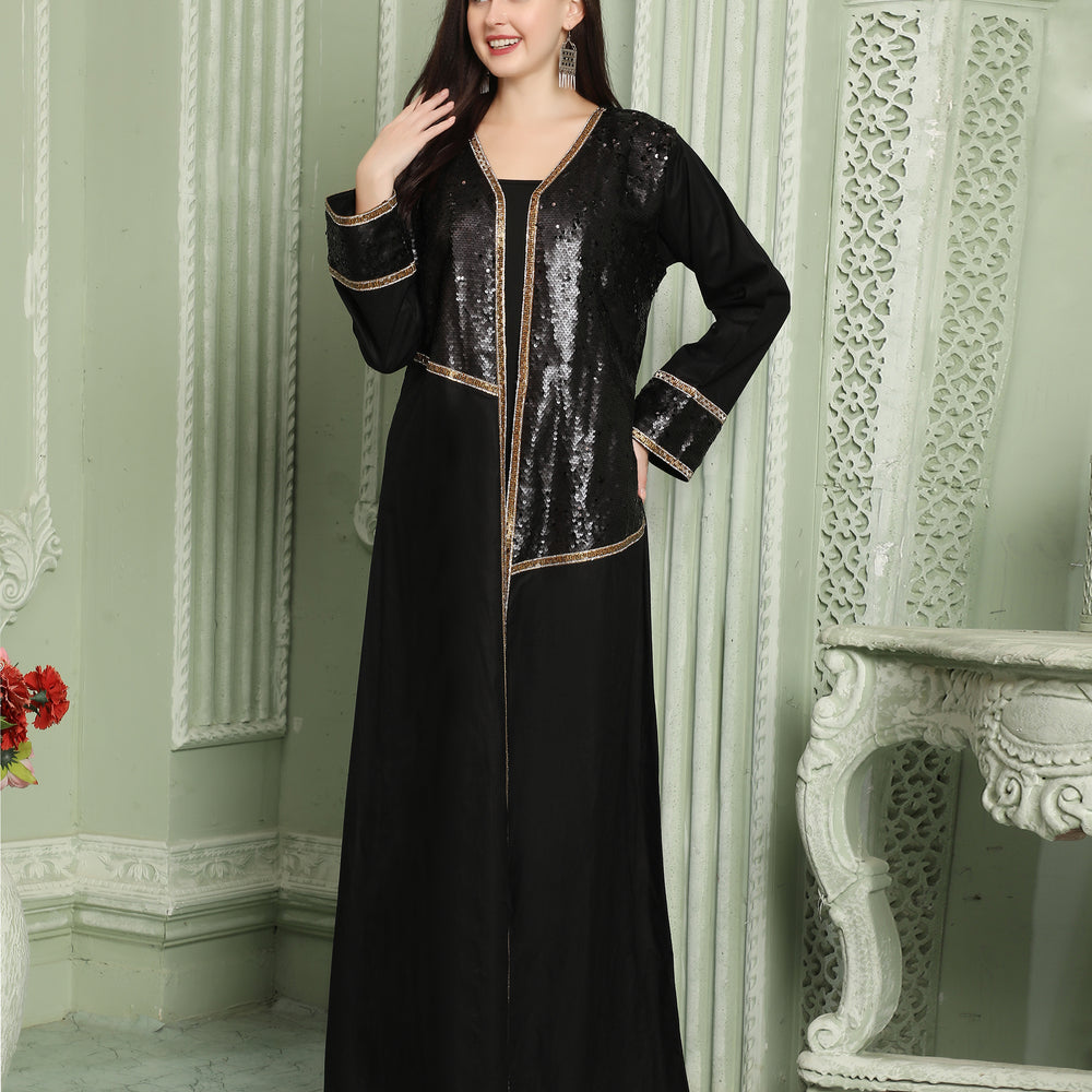Designer Sequin Style Black Kaftan With Cut Dana Work