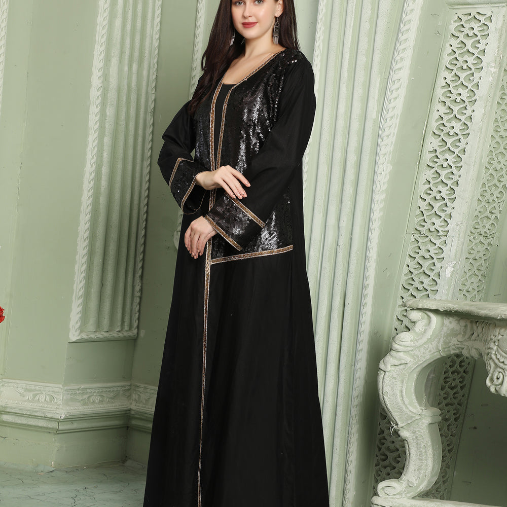 Designer Sequin Style Black Kaftan With Cut Dana Work