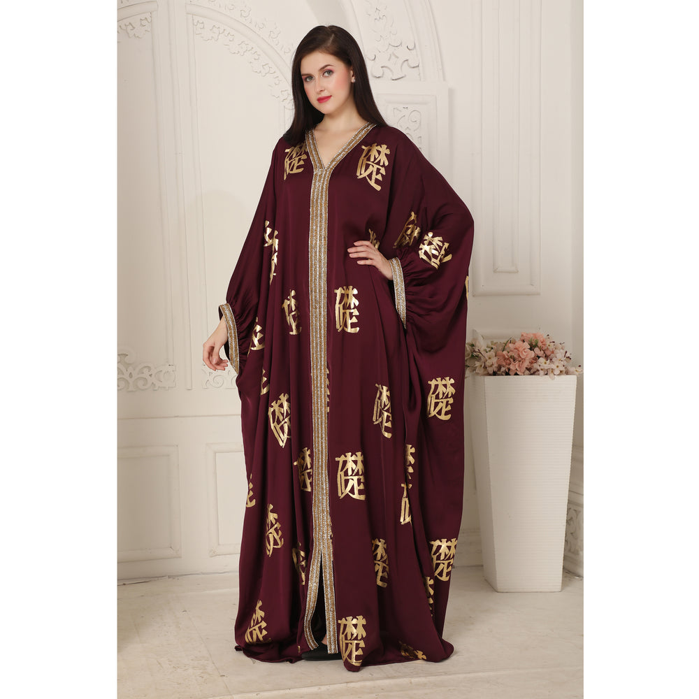 Arabic Kaftan Farasha with Crystal lace & Block Printed fabric