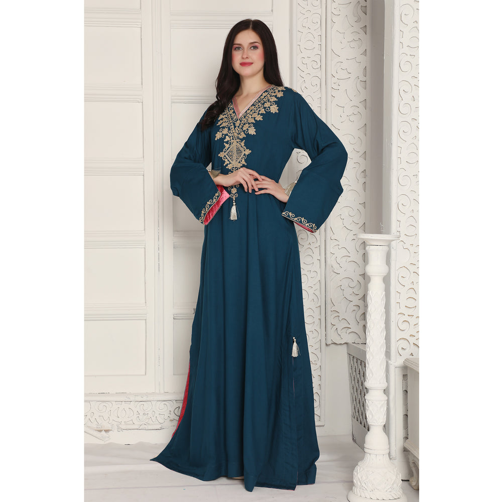 Peacock Blue Arabic Style Kaftan Farasha