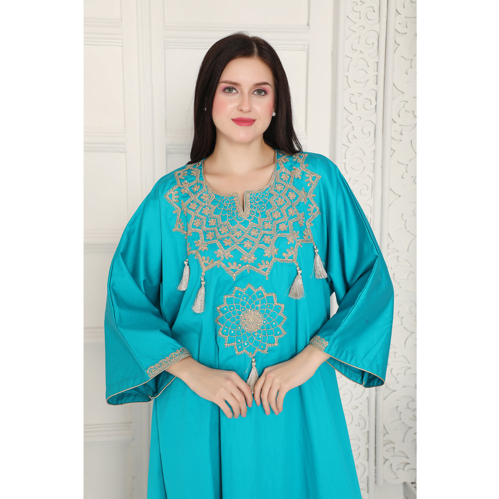 
                  
                    Phirozy Blue Arabic Style Kaftan Farasha with Tassels
                  
                