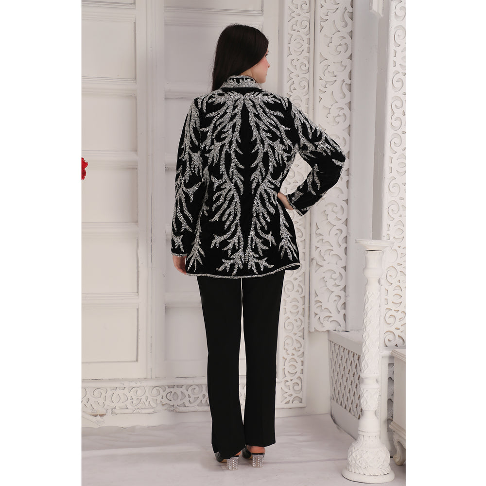 
                  
                    Designer Black Velvet Jacket with Silver Crystal Hand Embroidery & Cut Dana (Jacket only)
                  
                