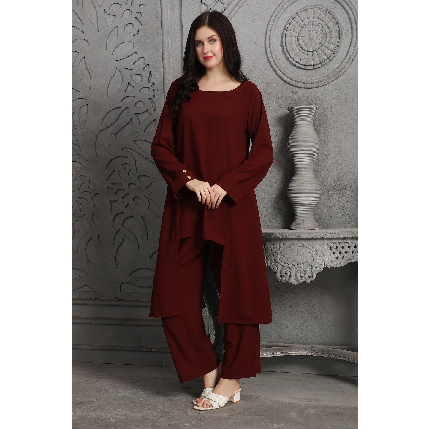 Designer Pant-Top in Deep Maroon Coord Set