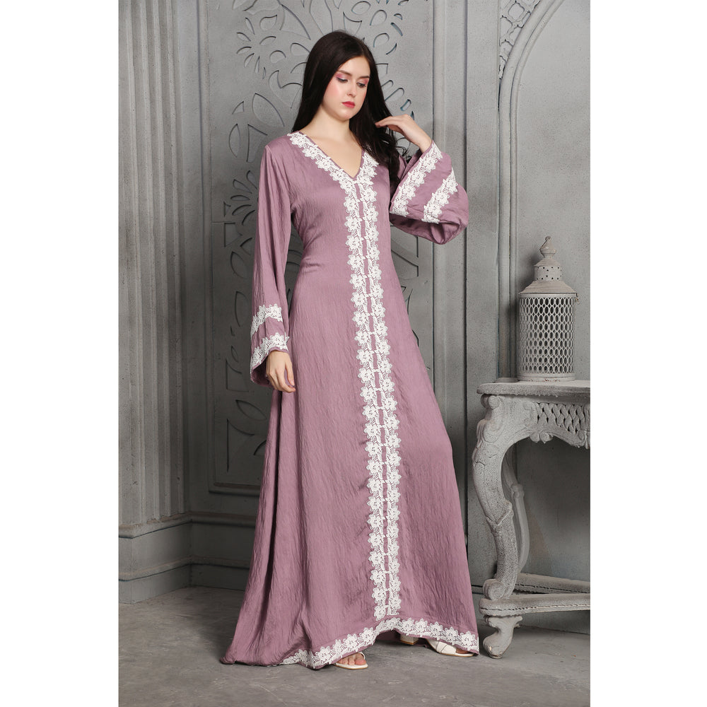 
                  
                    White Lacework Jalabiya Lilac Pink Arabic Style Kaftan
                  
                