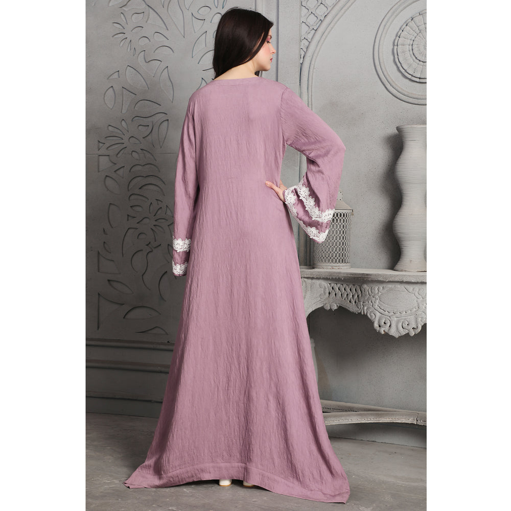 
                  
                    White Lacework Jalabiya Lilac Pink Arabic Style Kaftan
                  
                