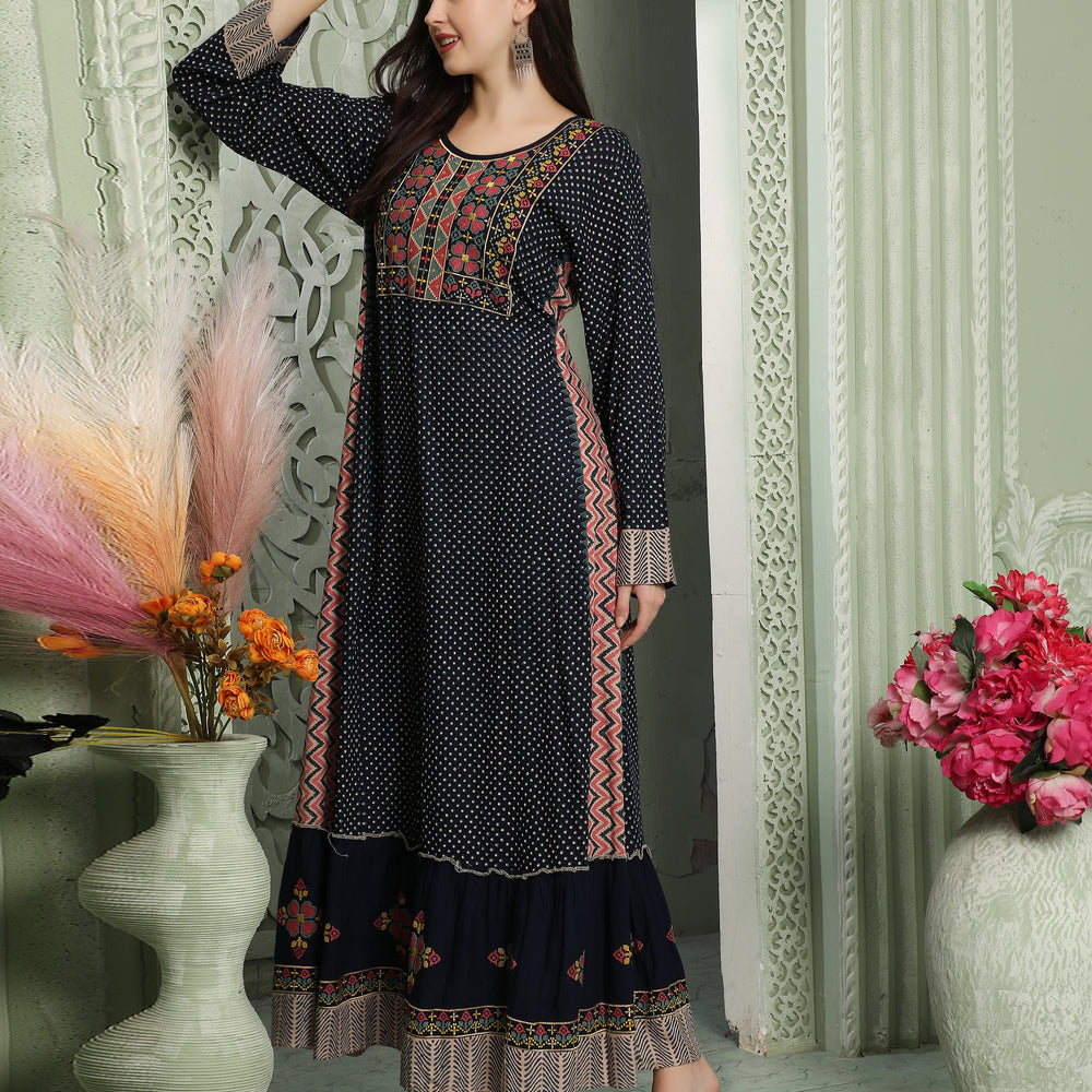 Polkadot Jalabiya Kaftan With Geometric Shapes