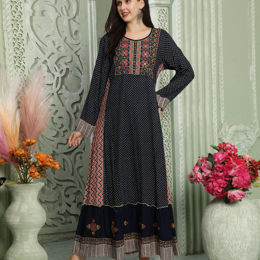 Polkadot Jalabiya Kaftan With Geometric Shapes