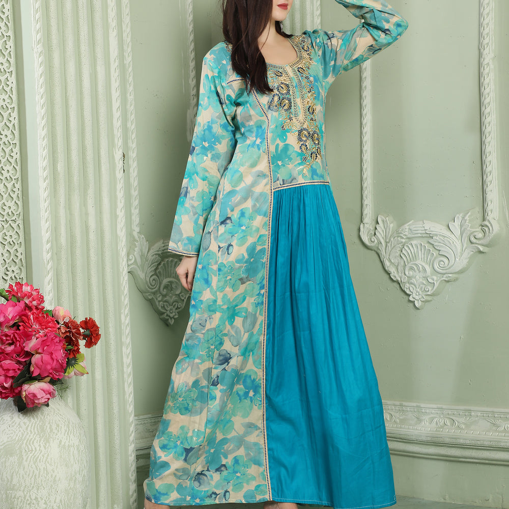 
                  
                    Blue Floral Jalabiya Kaftan With Aari Embellishment
                  
                