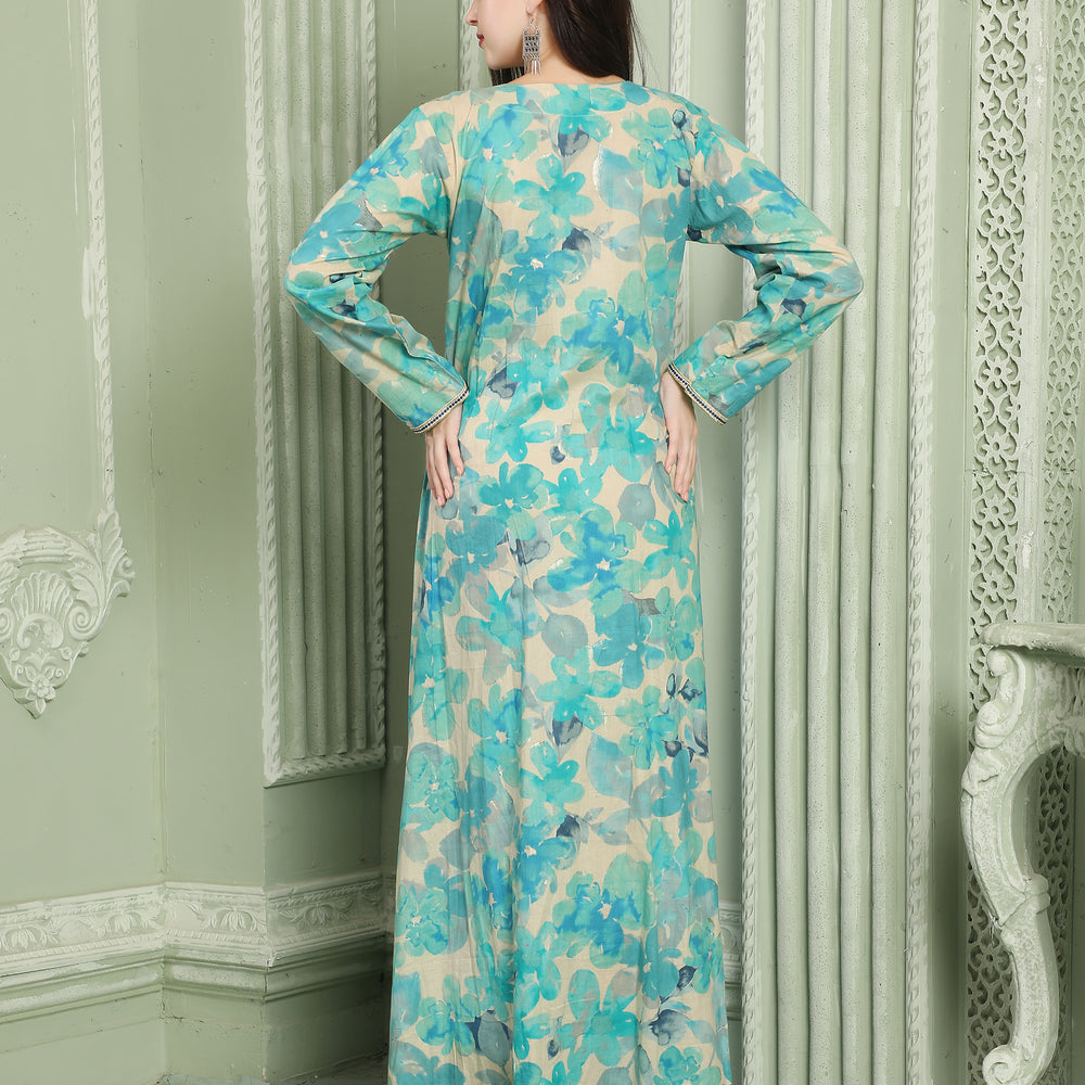 
                  
                    Blue Floral Jalabiya Kaftan With Aari Embellishment
                  
                