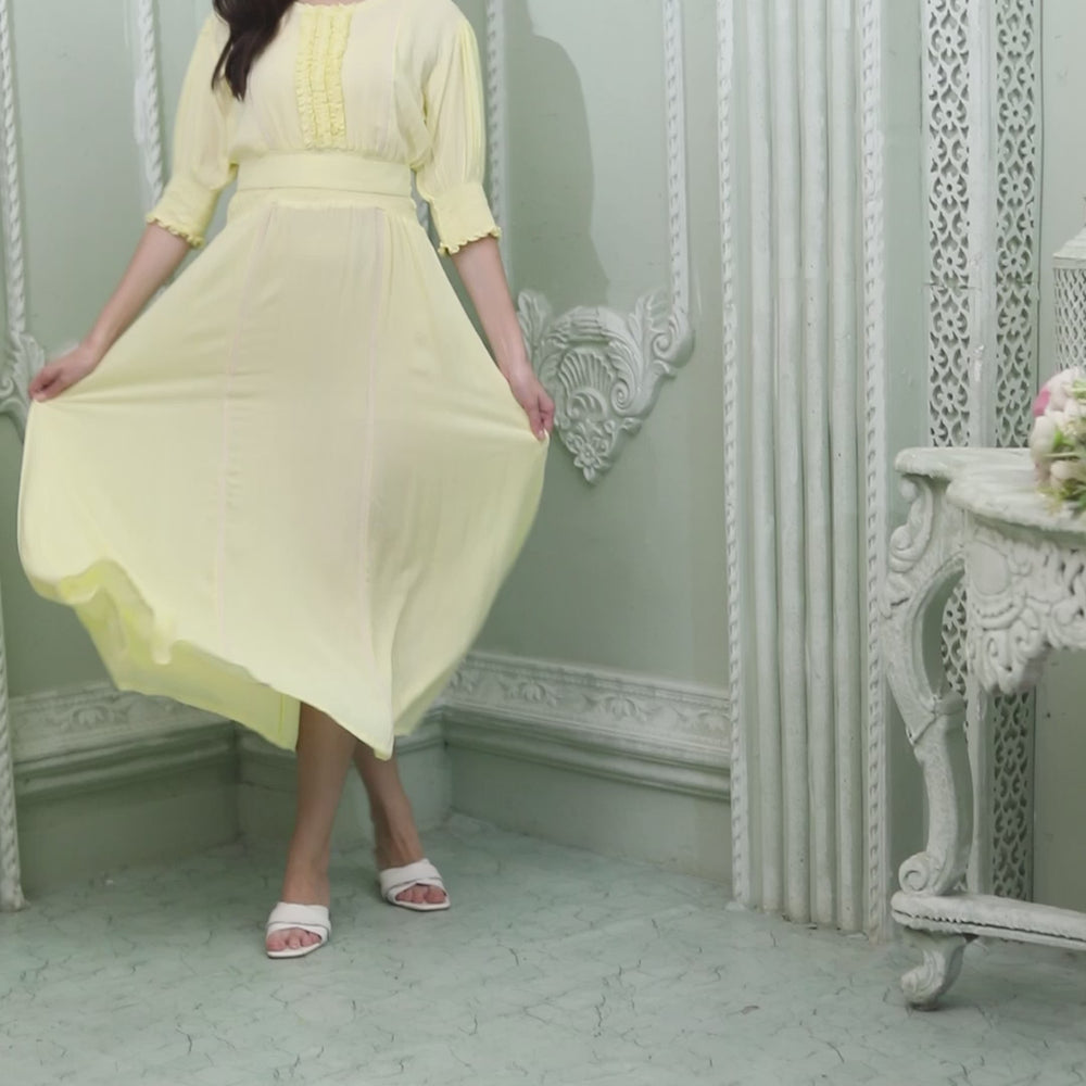 
                  
                    Load and play video in Gallery viewer, Smocked Style A-Line Partywear Yellow Dress
                  
                