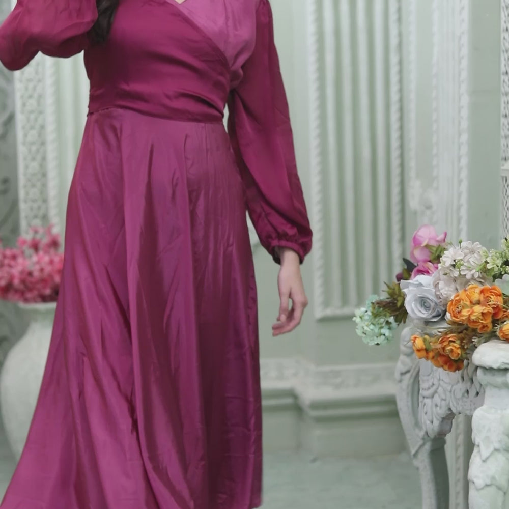 
                  
                    Load and play video in Gallery viewer, Pink Satin Classic Partywear Body Cut Dress
                  
                