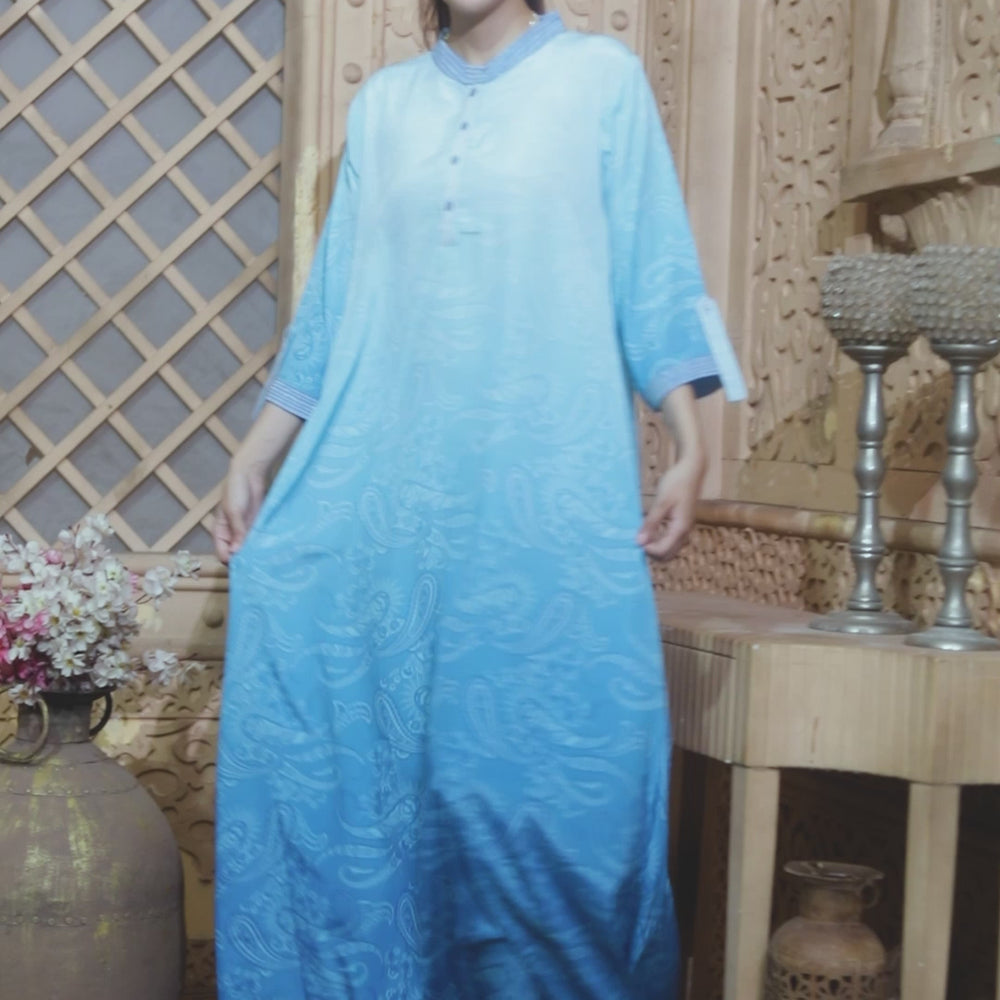 
                  
                    Load and play video in Gallery viewer, Shaded Blue Kaftan Farasha Long Maxi Dress
                  
                