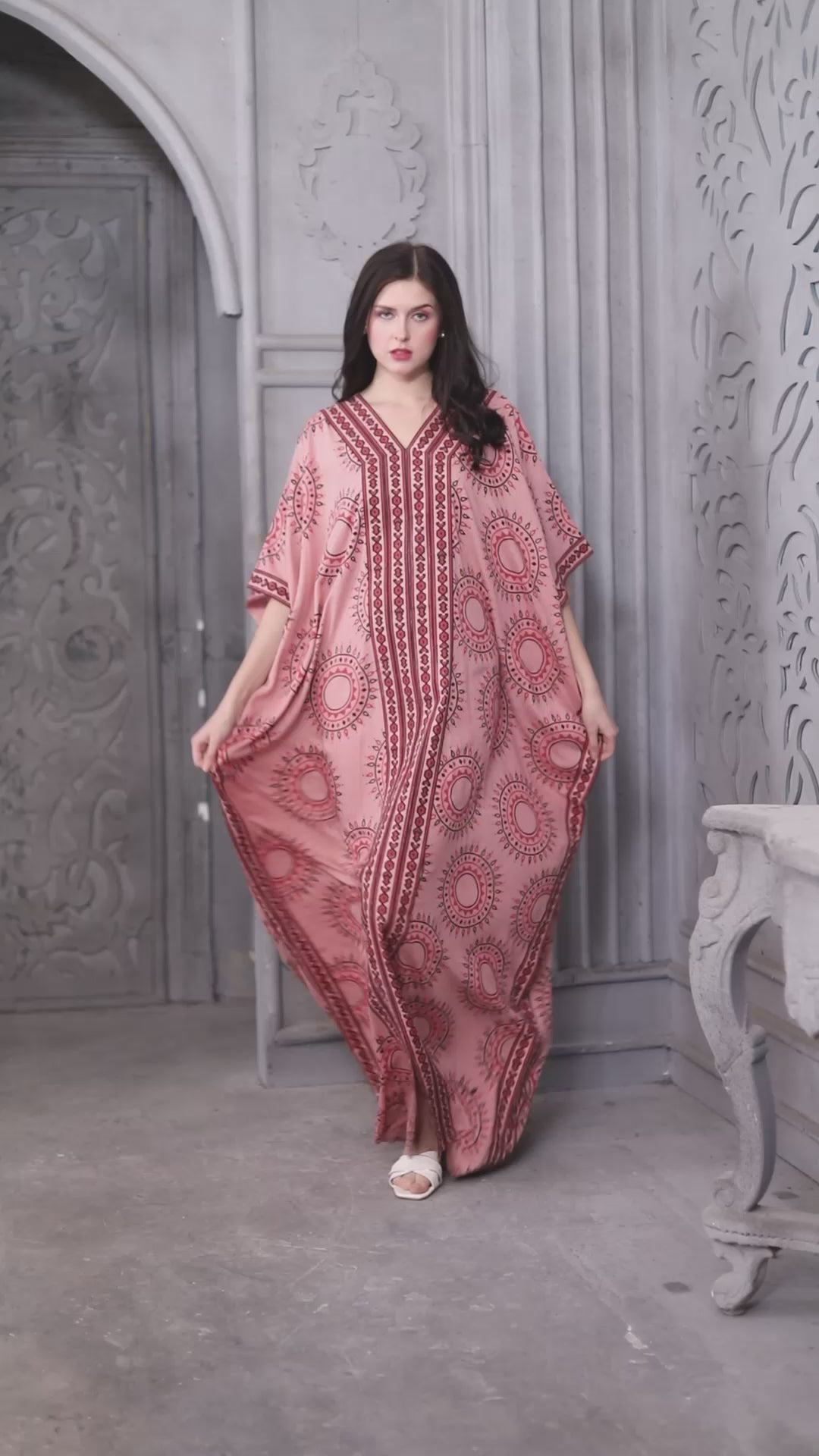 Rust Pink Kimono Style Arabic Kaftan Farasha