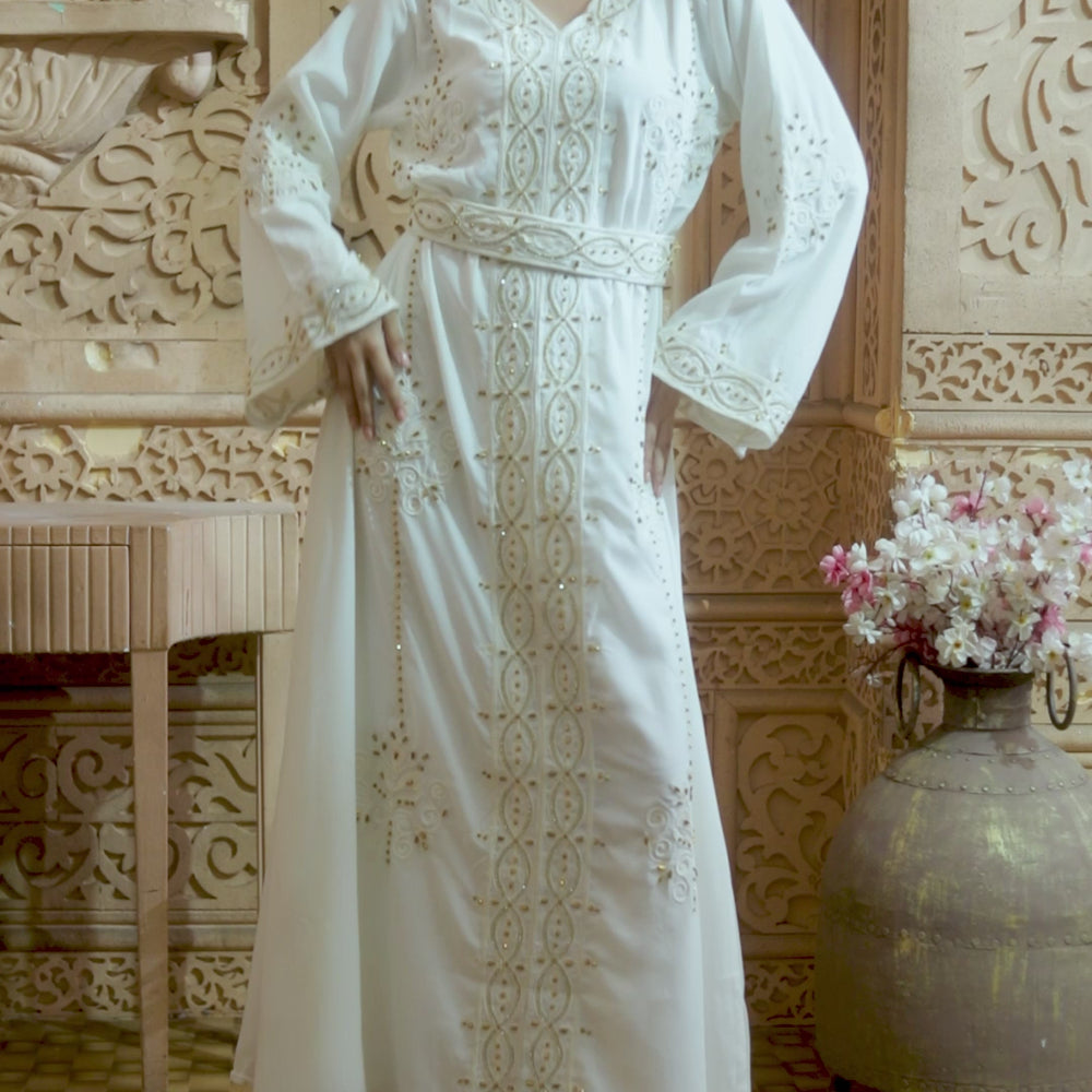 
                  
                    Load and play video in Gallery viewer, Designer Kaftan with Hand embroidery Wedding Gown
                  
                