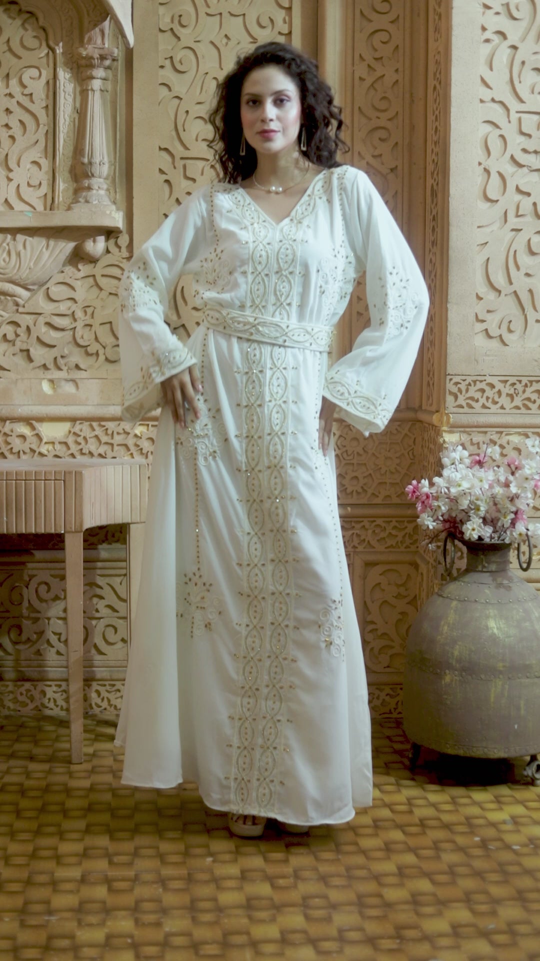 Load and play video in Gallery viewer, Designer Kaftan with Hand embroidery Wedding Gown
