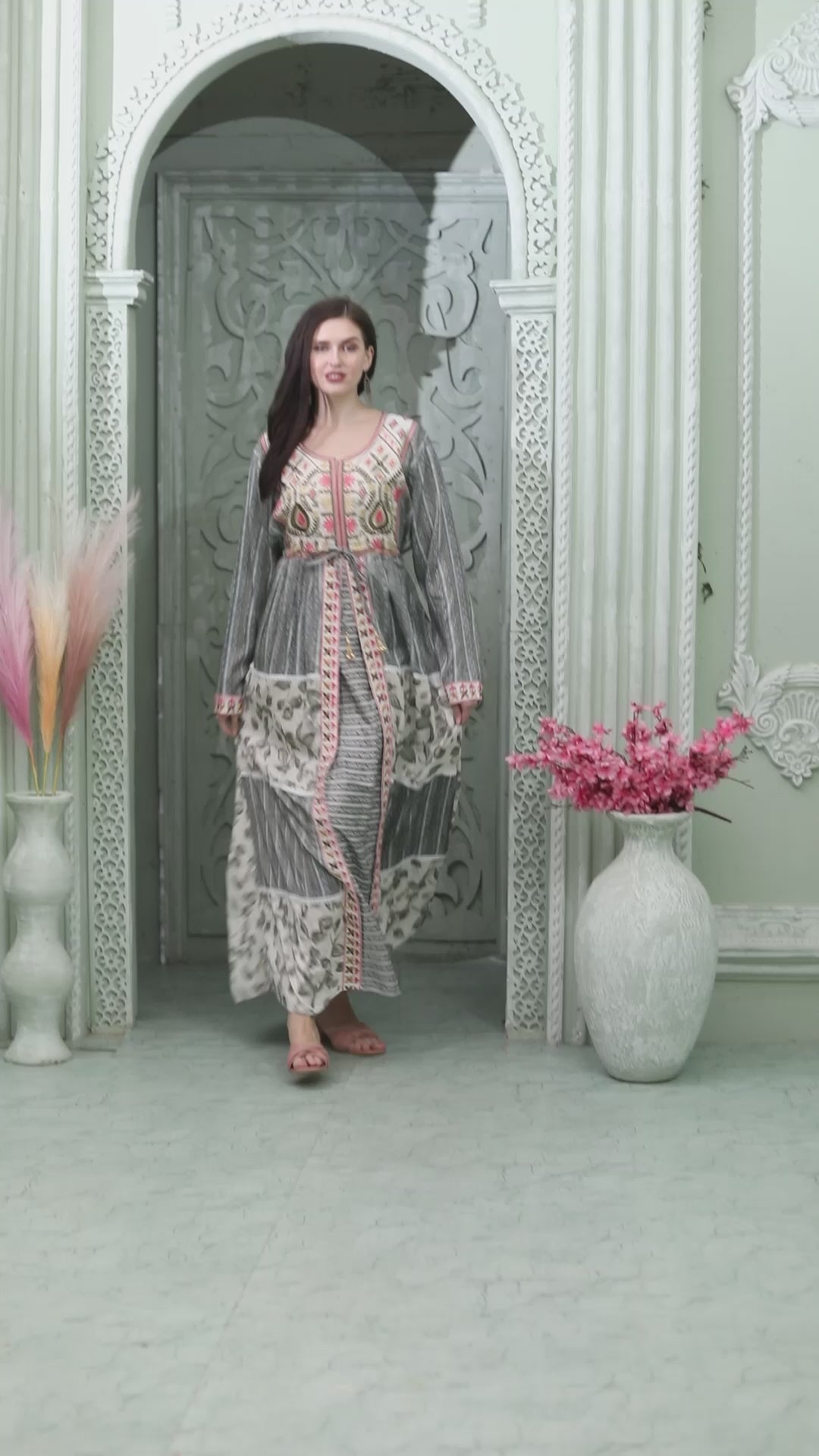 Designer-wear Kaftan With Embroidery And Block Print Pattern