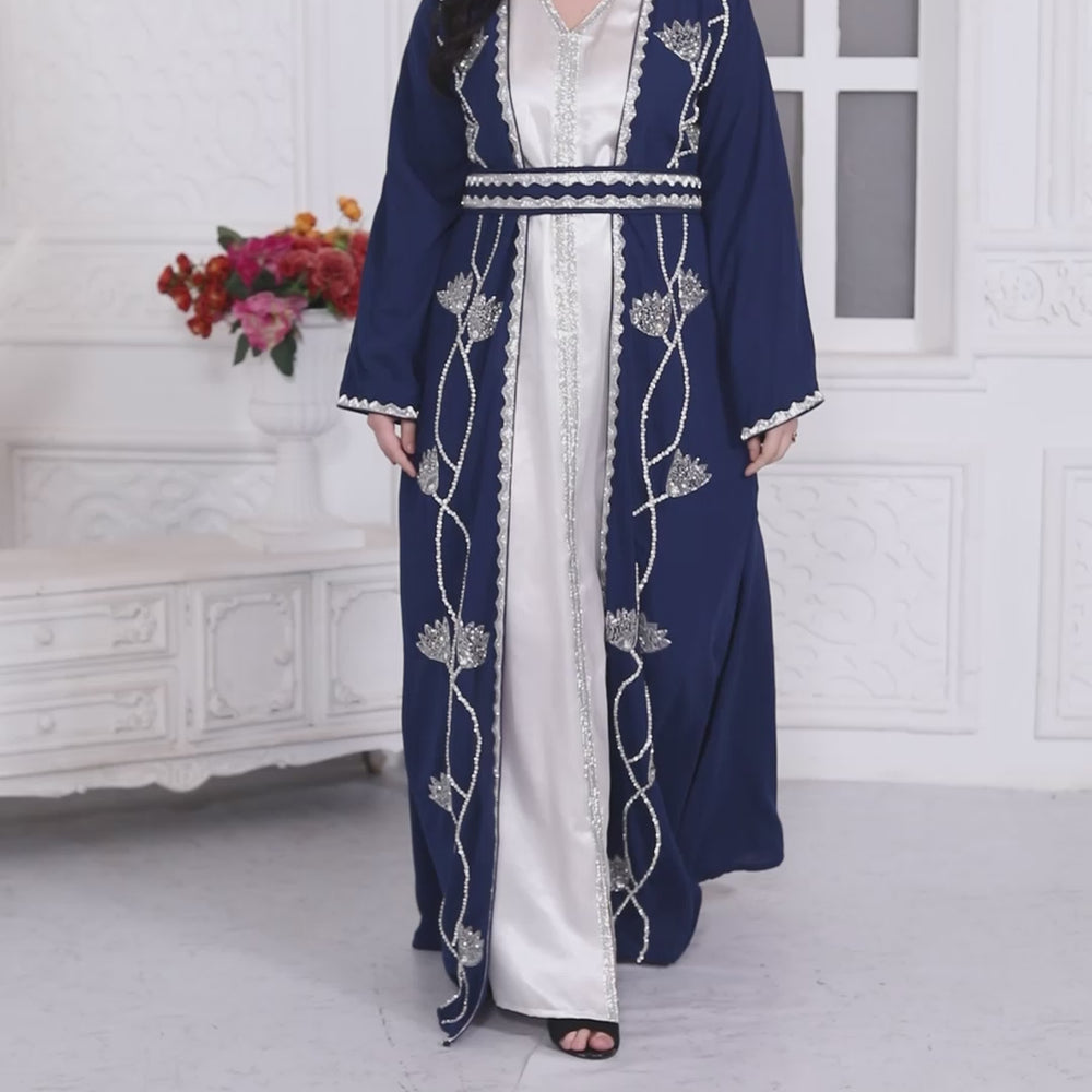 
                  
                    Charger et lire la vidéo dans la visionneuse de la galerie, Floral Pattern Embroidery Kaftan With Cut Dana
                  
                