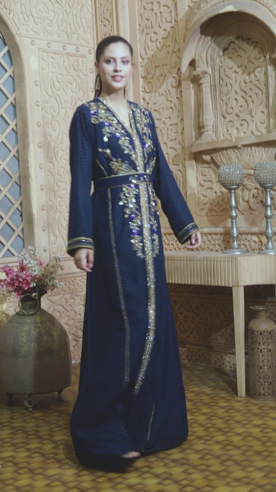 Load and play video in Gallery viewer, Robe Dress Velour Moroccan Kaftan Partywear Gown

