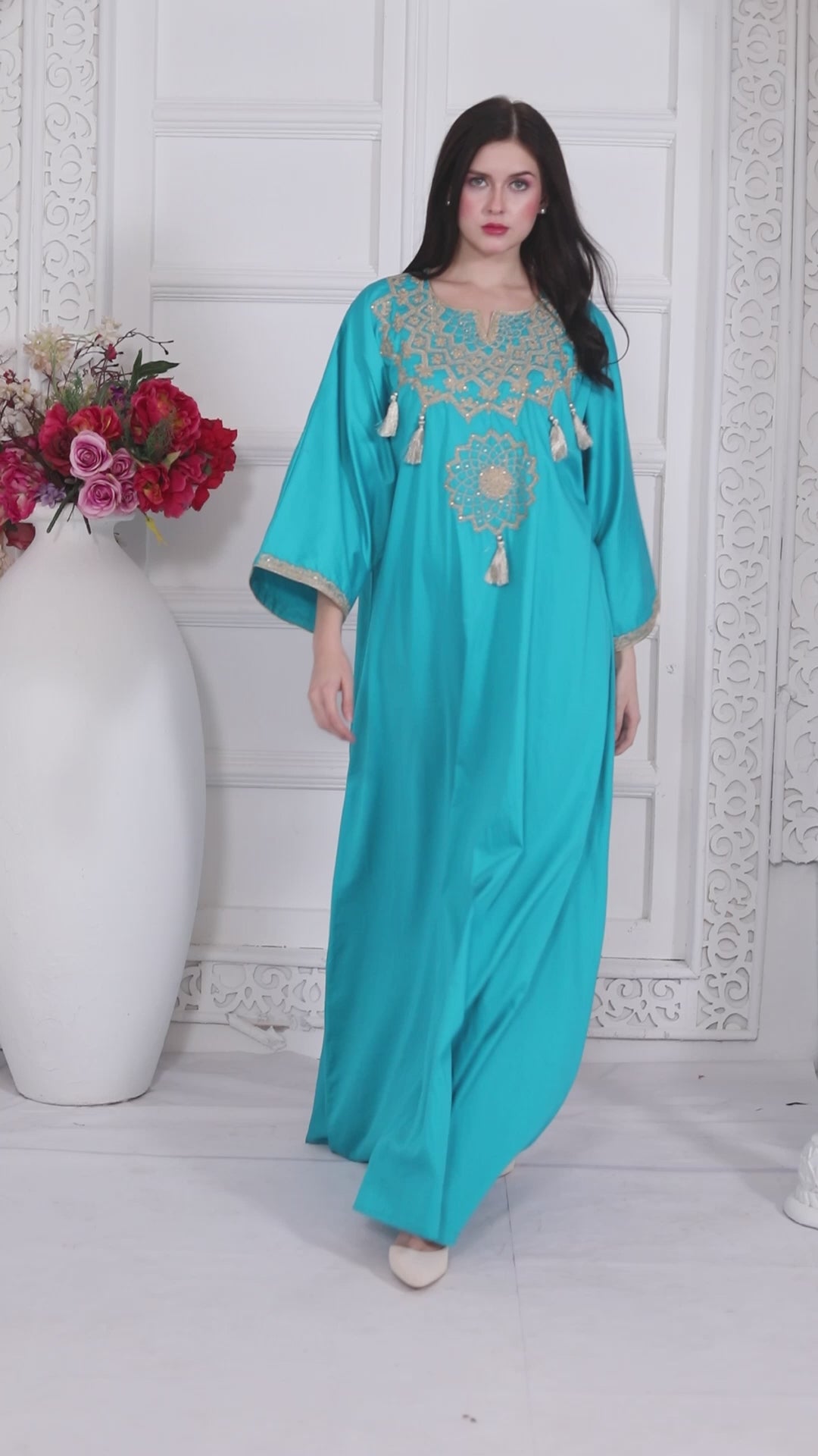 Phirozy Blue Arabic Style Kaftan Farasha with Tassels