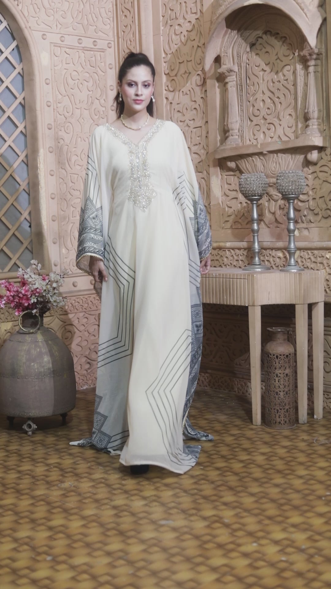 Beige Dubai Kaftan Farasha Long Maxi Gown Kimono style