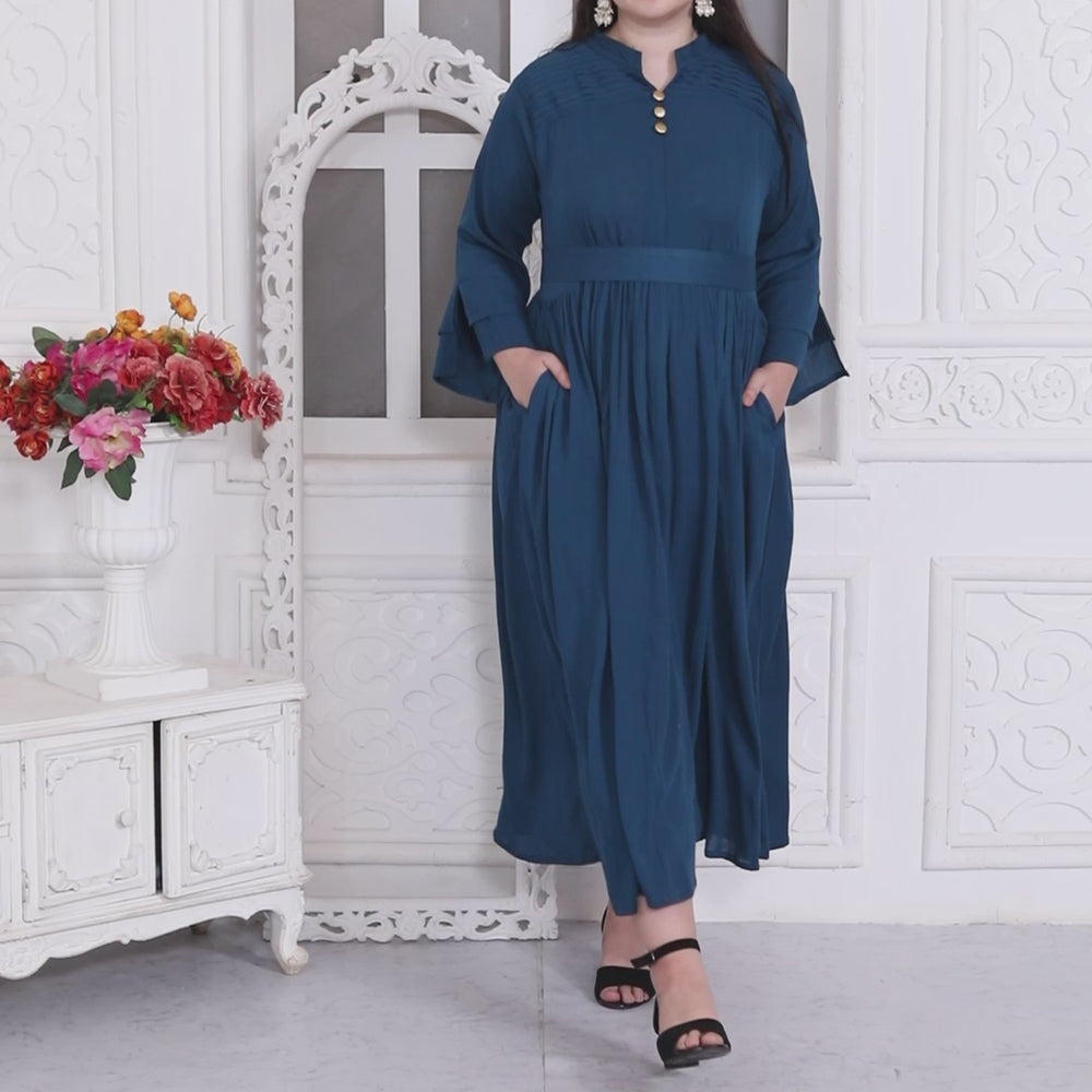 
                  
                    Load and play video in Gallery viewer, Pleated Partywear Dress With Golden Buttons
                  
                