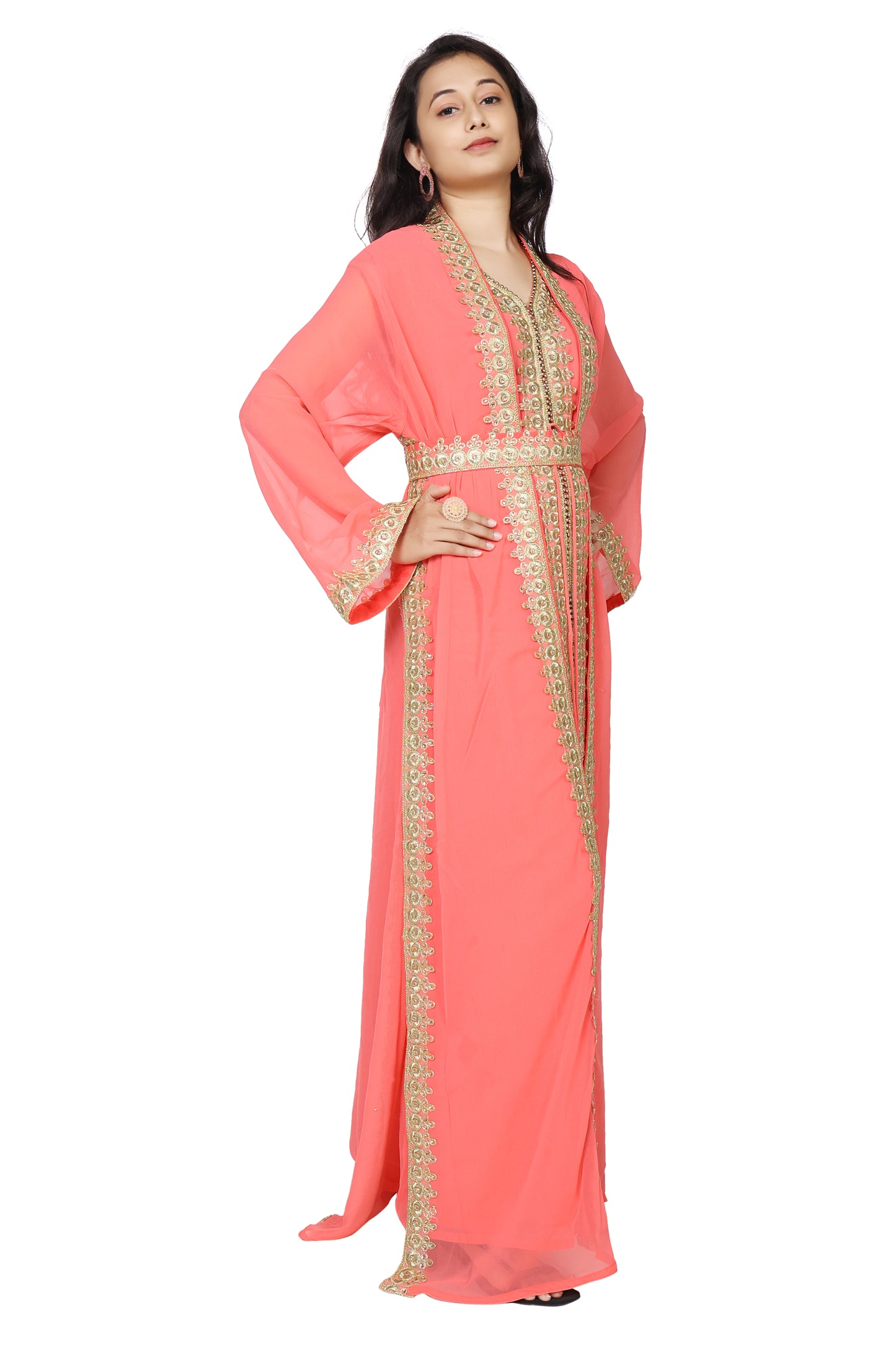 Kaftan With Golden Lace Work - Maxim Creation