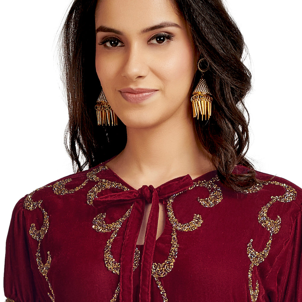 
                  
                    Designer Ball Gown With Crystal Hand work - Maxim Creation
                  
                