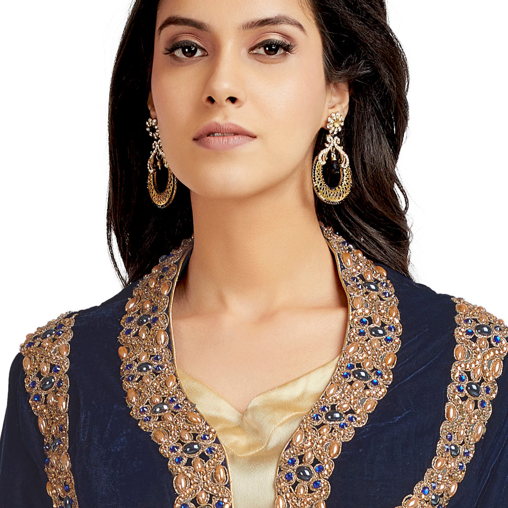 Blue Velvet Takchita Kaftan In 3 Piece - Maxim Creation
