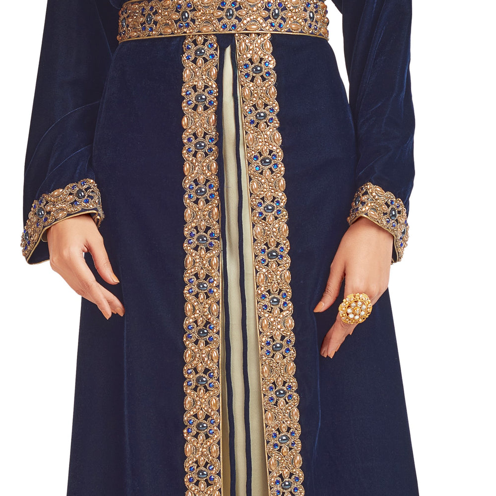 
                  
                    Blue Velvet Takchita Kaftan In 3 Piece - Maxim Creation
                  
                