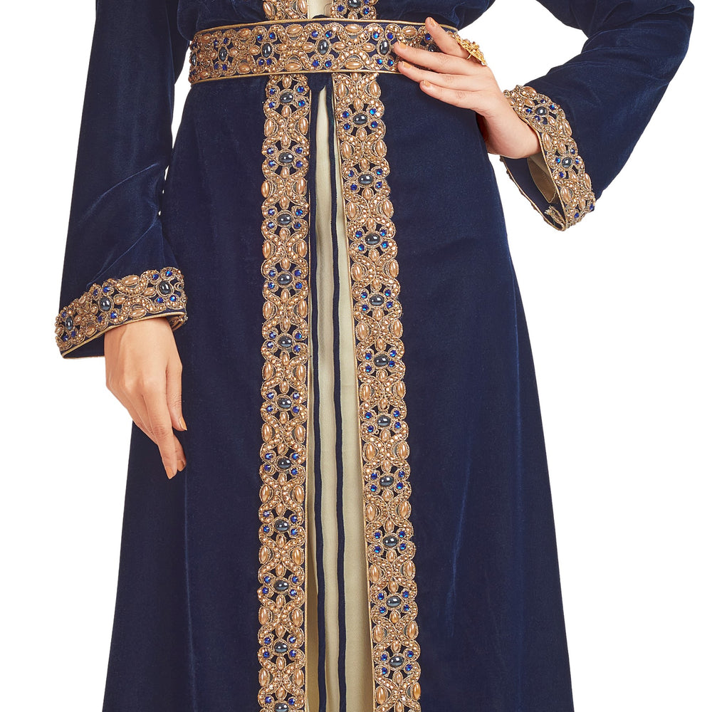 Blue Velvet Takchita Kaftan In 3 Piece - Maxim Creation