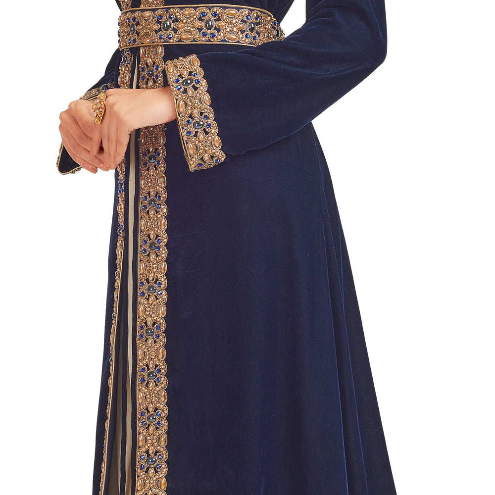
                  
                    Blue Velvet Takchita Kaftan In 3 Piece - Maxim Creation
                  
                