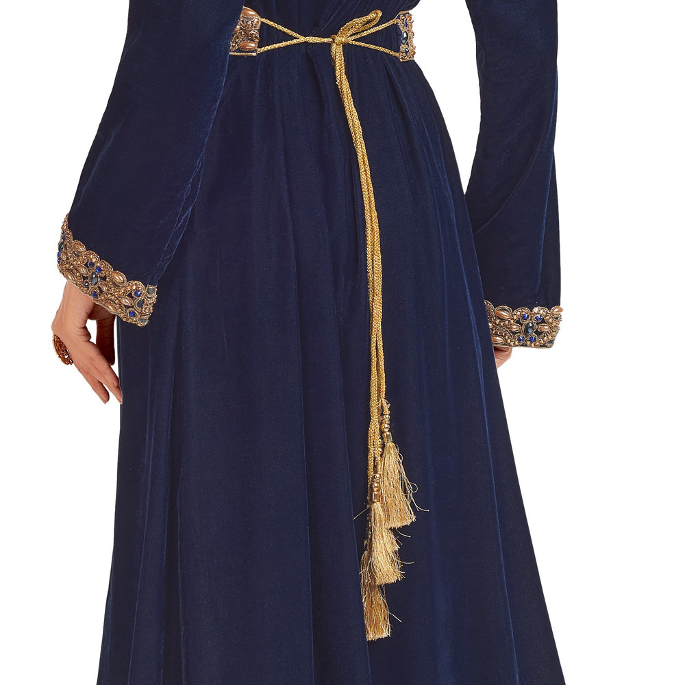 
                  
                    Blue Velvet Takchita Kaftan In 3 Piece - Maxim Creation
                  
                