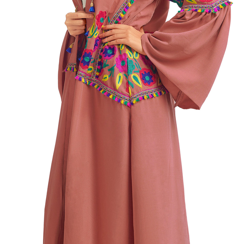 
                  
                    Multipurpose Long Cardigan in Rusty Pink with Colorful embroidery - Maxim Creation
                  
                
