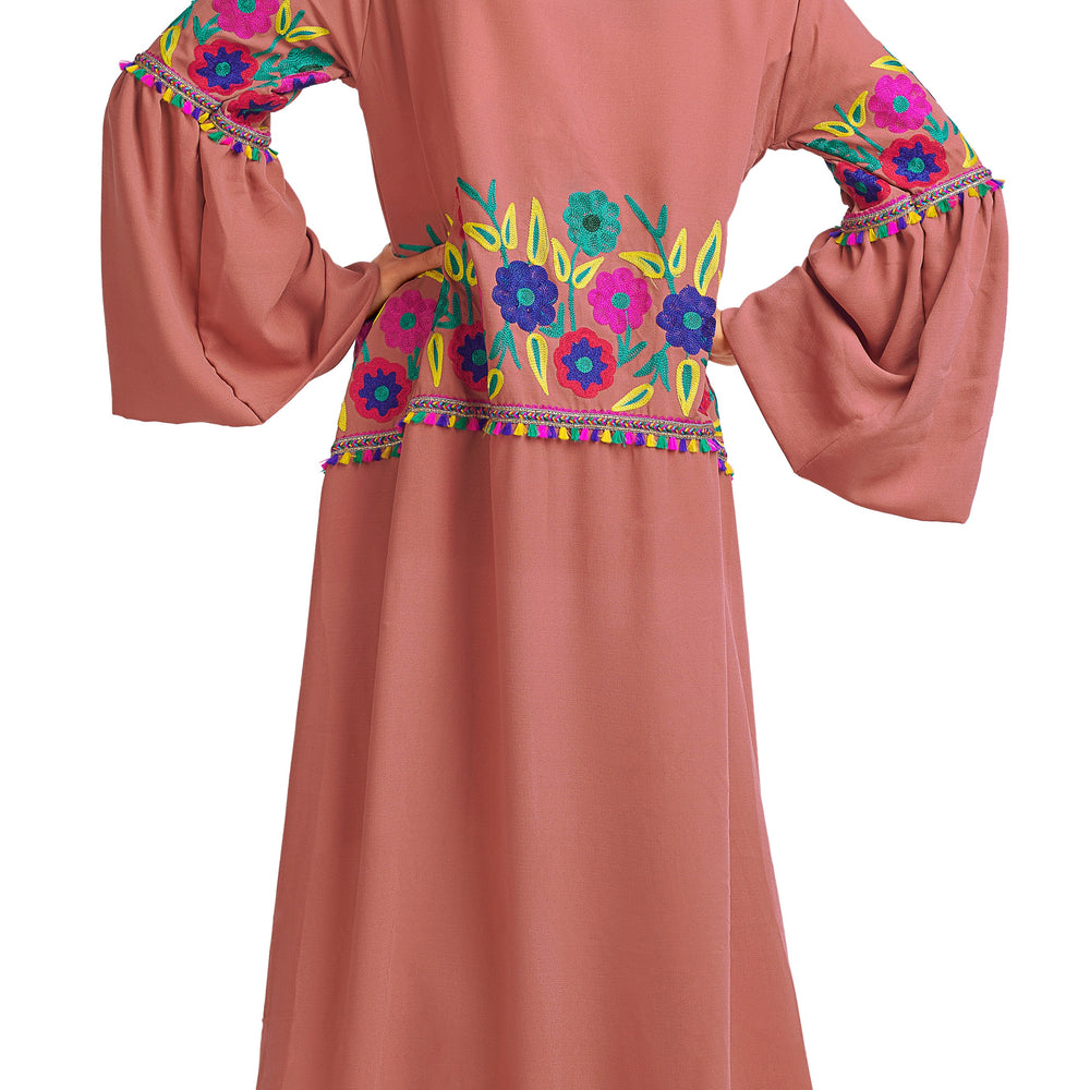 
                  
                    Multipurpose Long Cardigan in Rusty Pink with Colorful embroidery - Maxim Creation
                  
                
