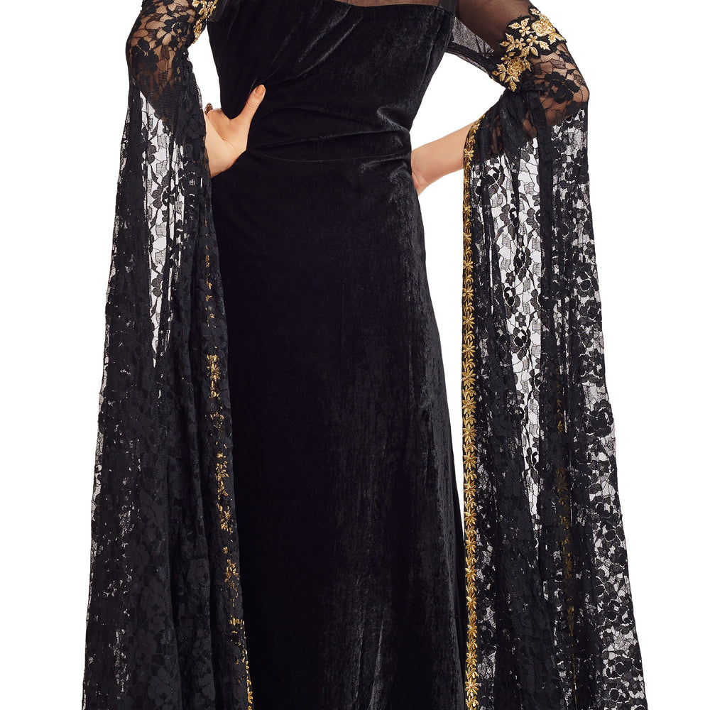 
                  
                    Black Velvet Party Gown with Long Sleeve - Maxim Creation
                  
                
