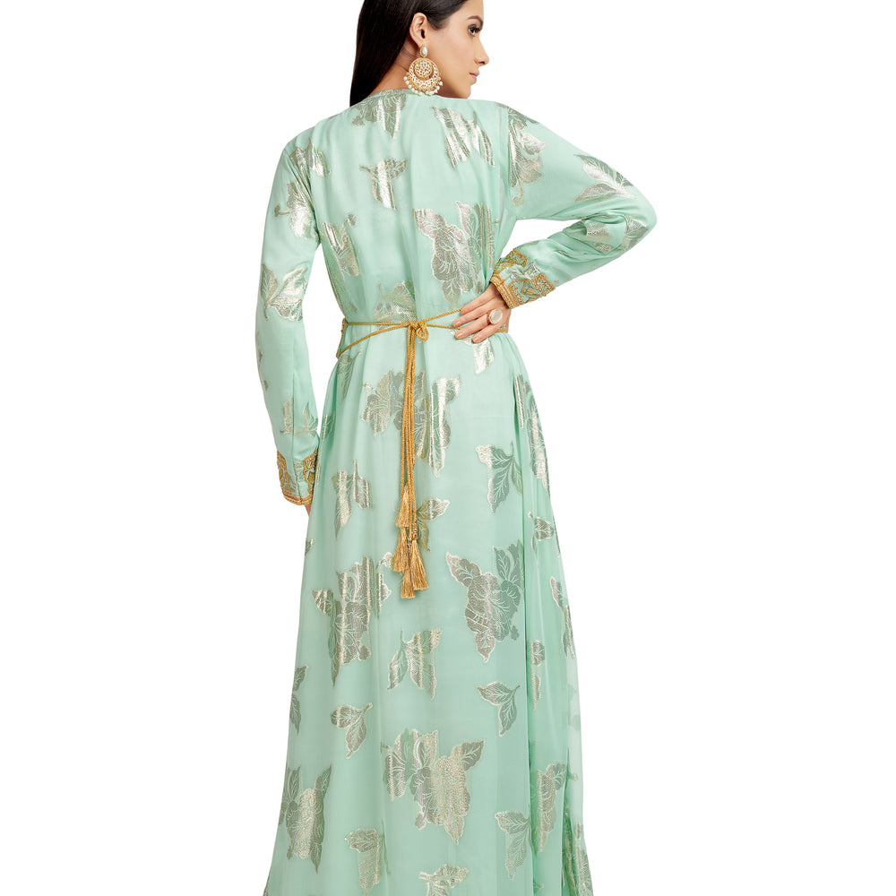 
                  
                    Moroccan Caftan Crystal Hand Work on Embroidered Fabric - Maxim Creation
                  
                