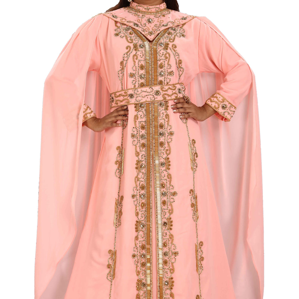 Moroccan Takchita Crystal Hand Work with Cape - Maxim Creation