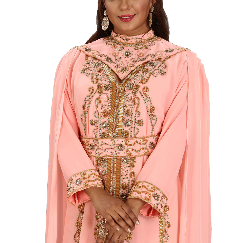 Moroccan Takchita Crystal Hand Work with Cape - Maxim Creation