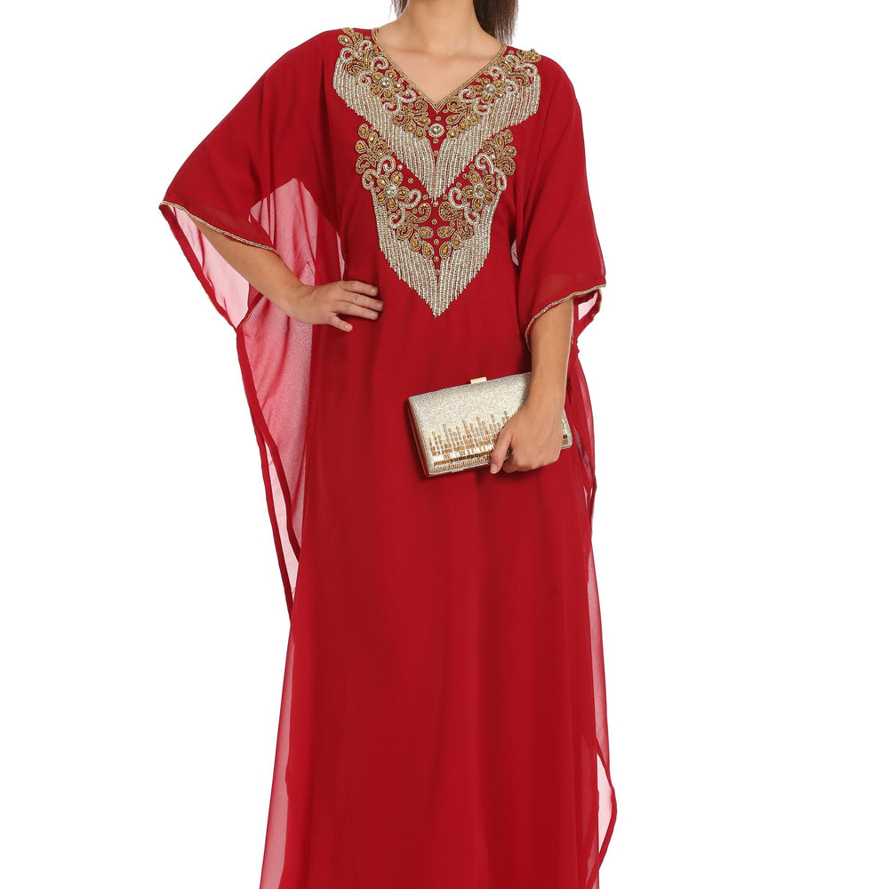 Hand Embroidery Kaftan in Red Georgette by Maxim Creation - Maxim Creation