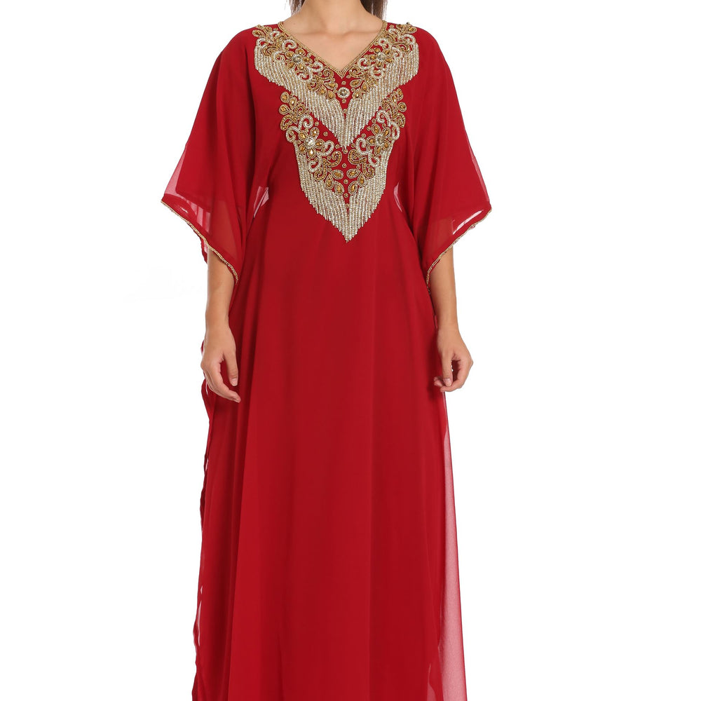 
                  
                    Hand Embroidery Kaftan in Red Georgette by Maxim Creation - Maxim Creation
                  
                