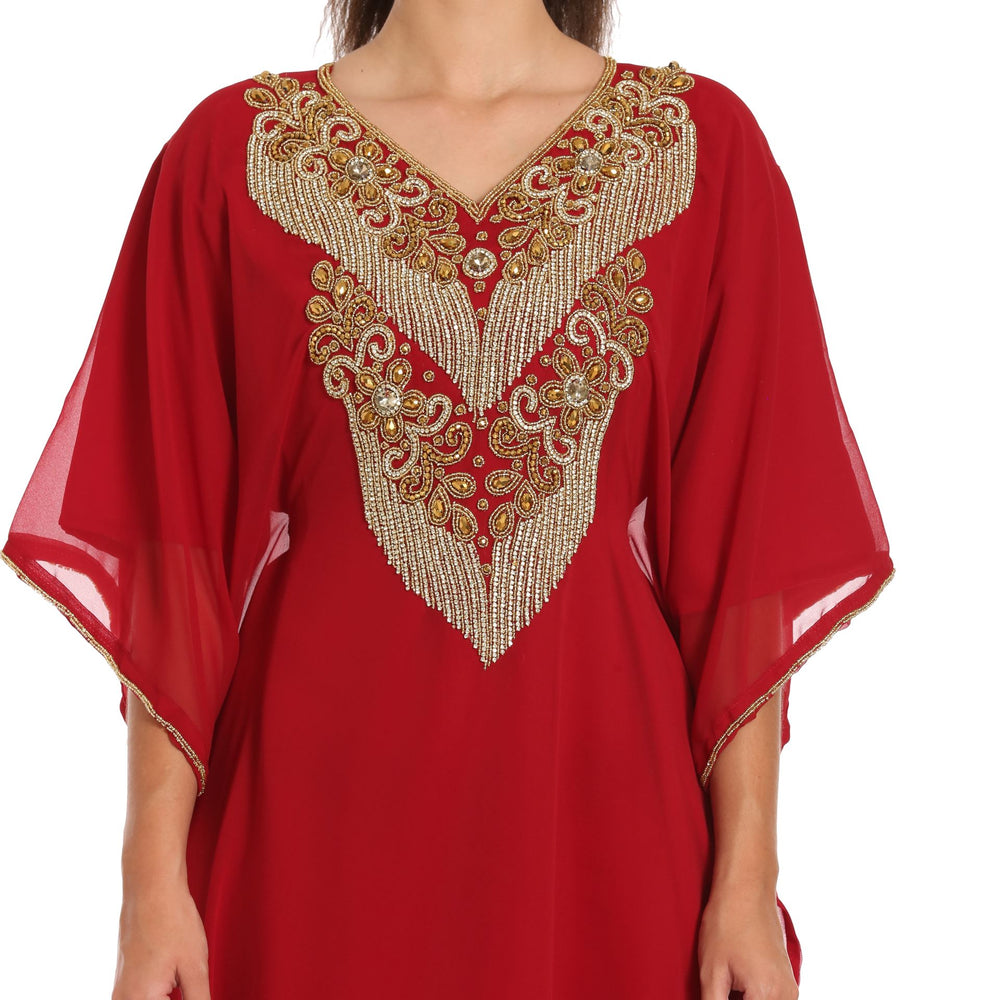 Hand Embroidery Kaftan in Red Georgette by Maxim Creation - Maxim Creation