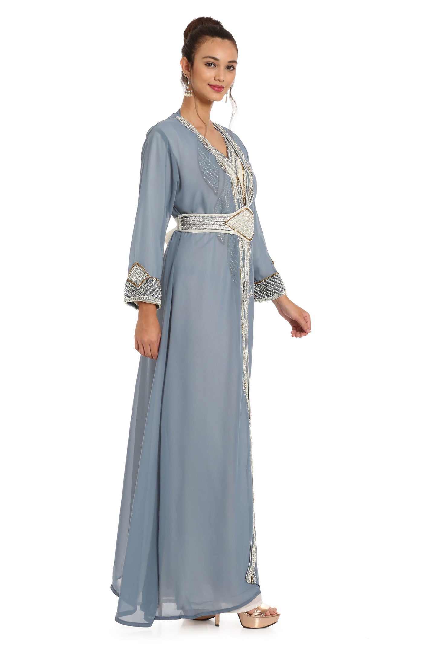 Grey Kaftan with Hand Embroidery 3pcs Maxi dress - Maxim Creation