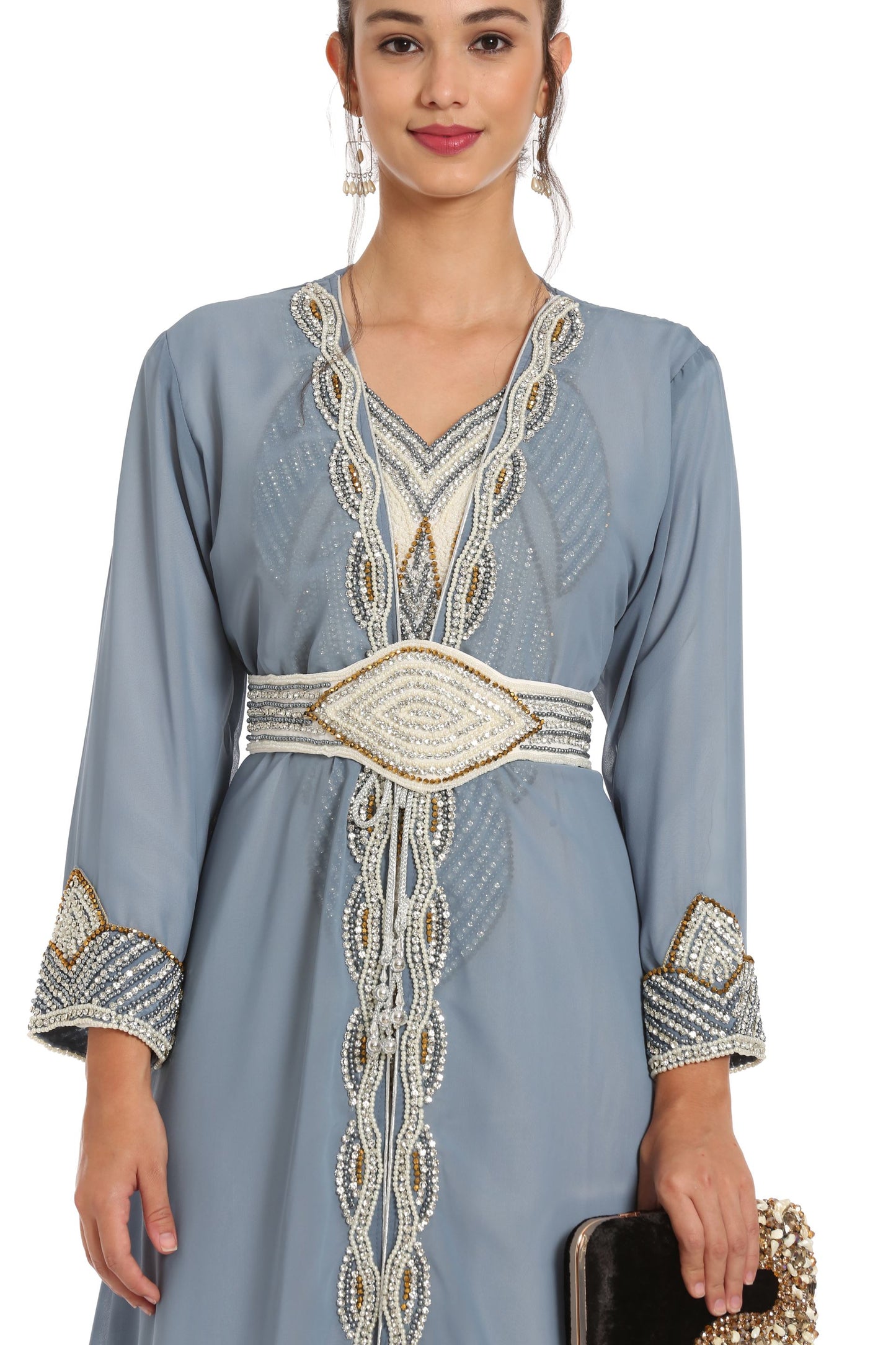 Grey Kaftan with Hand Embroidery 3pcs Maxi dress - Maxim Creation