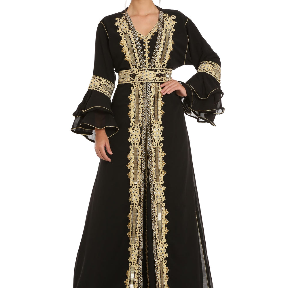 
                  
                    Black Abaya Kaftan Henna Party Dress with Long Bell Sleeve - Maxim Creation
                  
                