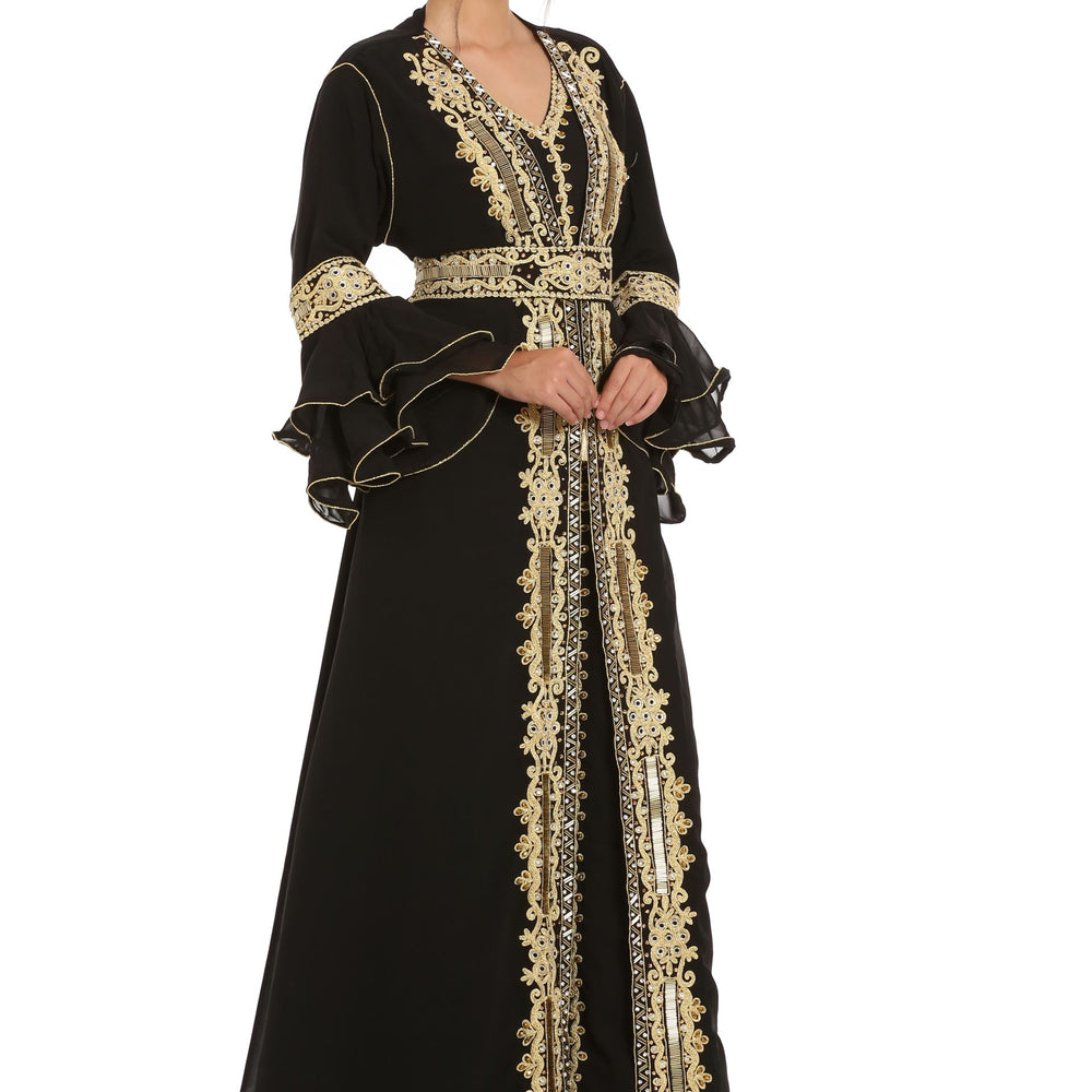 
                  
                    Black Abaya Kaftan Henna Party Dress with Long Bell Sleeve - Maxim Creation
                  
                