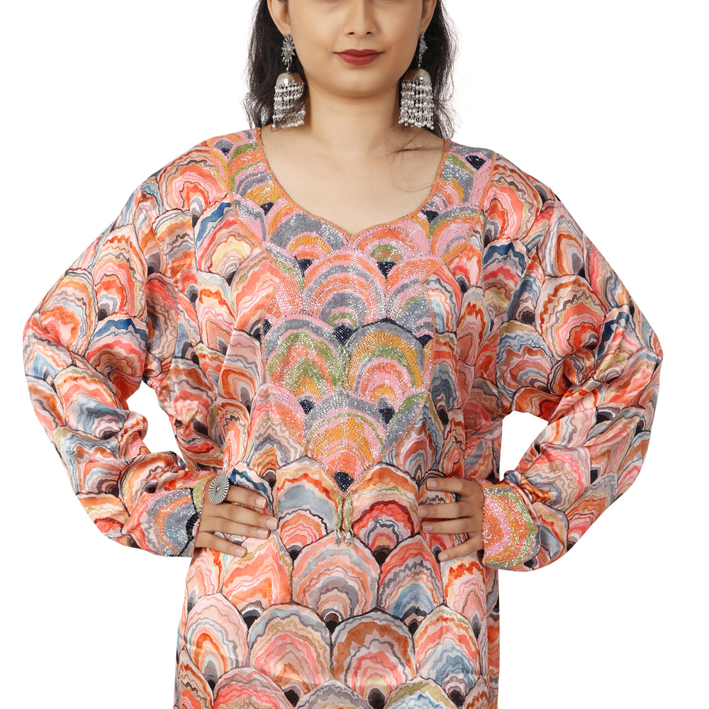 
                  
                    Dubai Farasha Peacock Print Tea Party Gown By Maxim Creation - Maxim Creation
                  
                