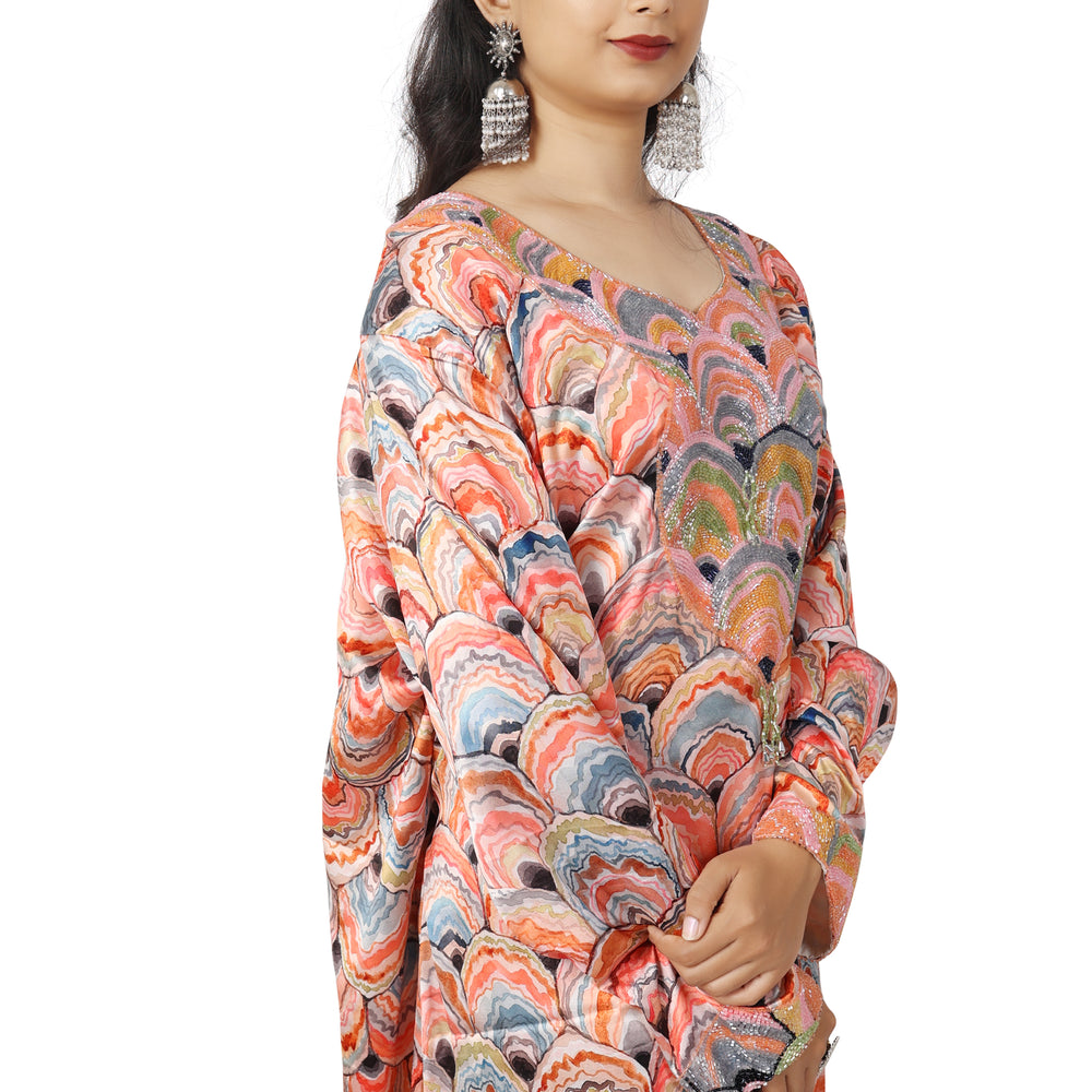 
                  
                    Dubai Farasha Peacock Print Tea Party Gown By Maxim Creation - Maxim Creation
                  
                
