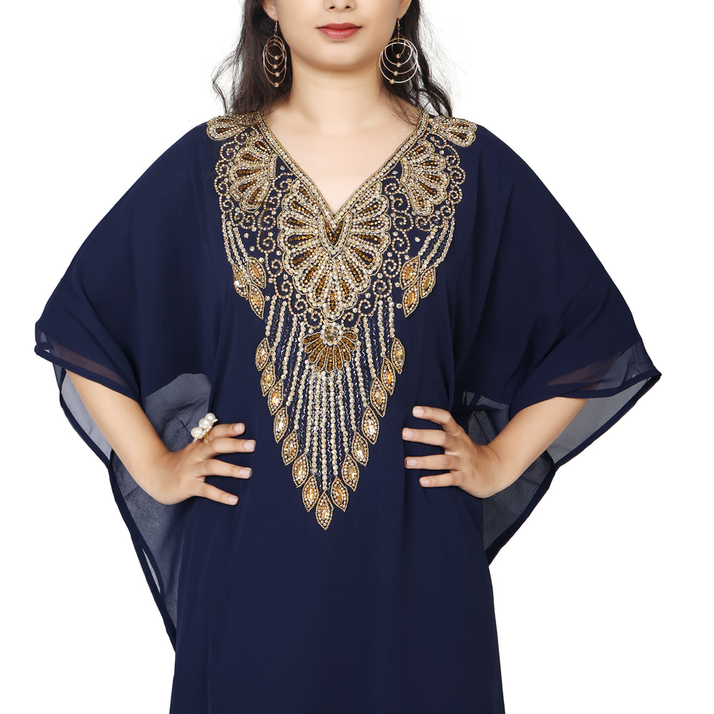
                  
                    Embroidery Kaftan Handicraft Caftan In Navy Blue by Maxim Creation - Maxim Creation
                  
                