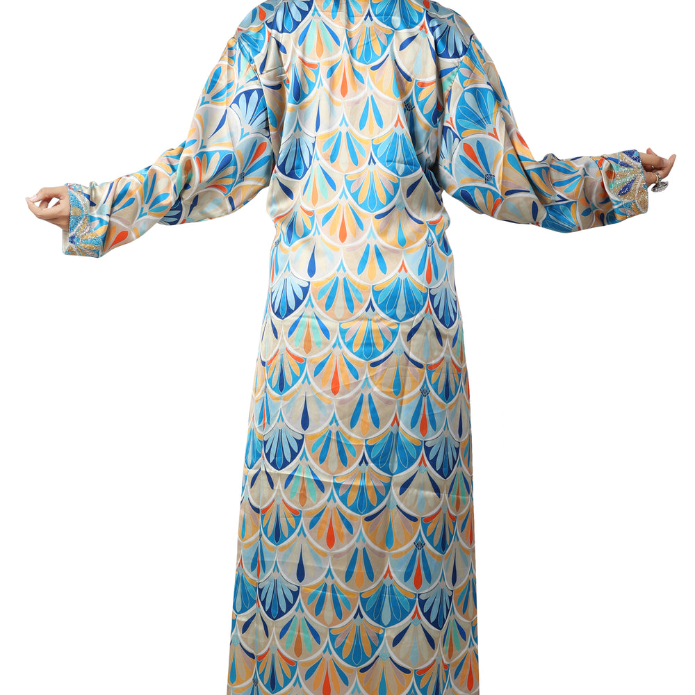 
                  
                    Dubai Farasha Kaftan Satin Flower Print Evening Tea Party Gown - Maxim Creation
                  
                